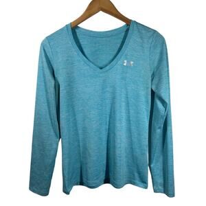 Under Armor Top Women S Long Sleeve Teal Heat Gear Running Athletic Spring Sport